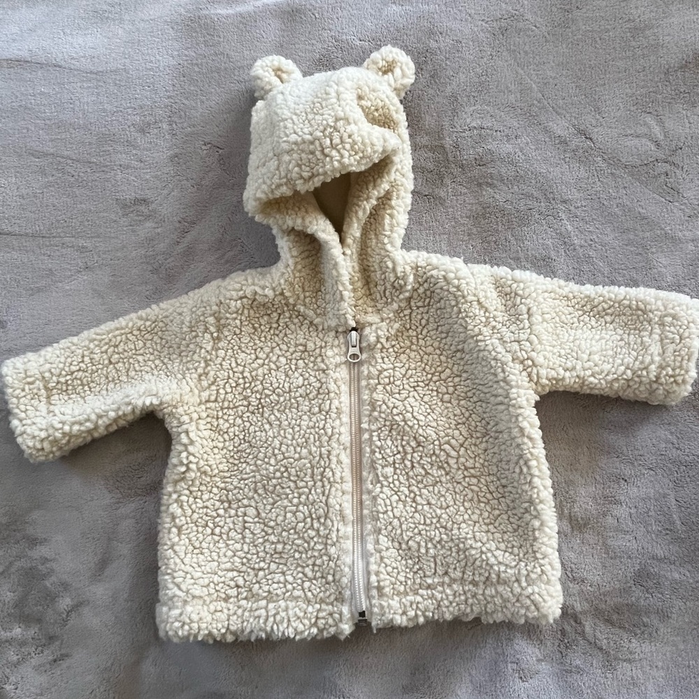 Hanna Andersson Faux Sherpa Jacket Zipper Hoodie Bear Ears Toddler 3-6 Months